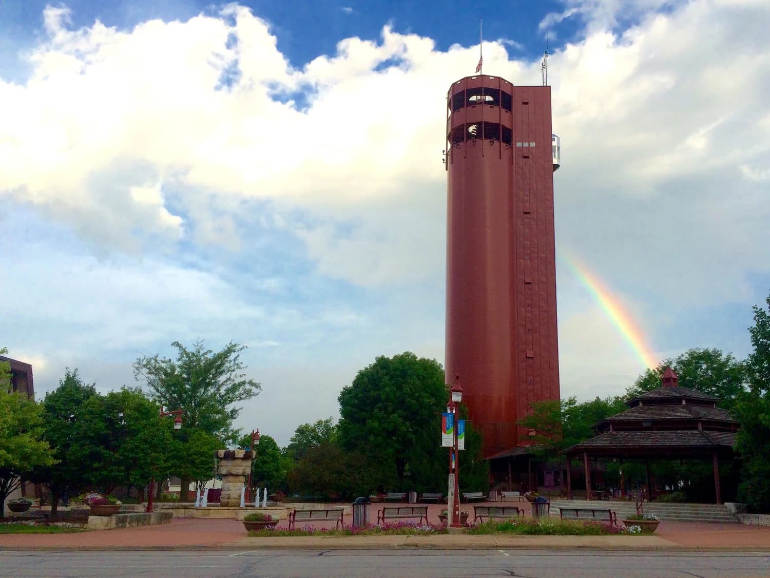 Rainbow over the Peoria Heights observation tower